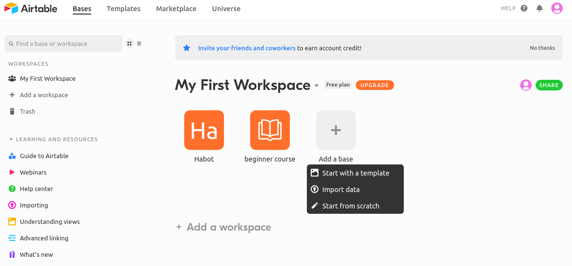 Create an Airtable base