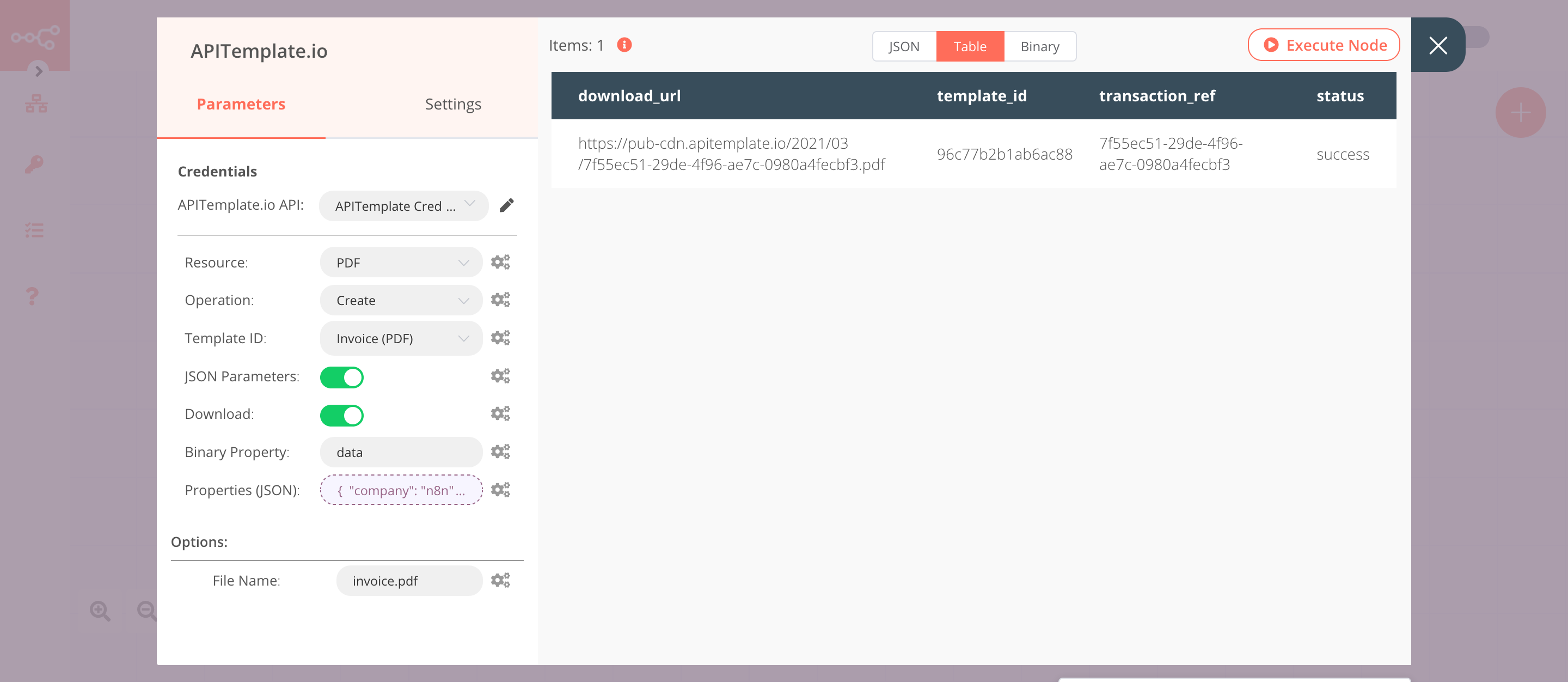 Using the APITemplate.io node to create an invoice