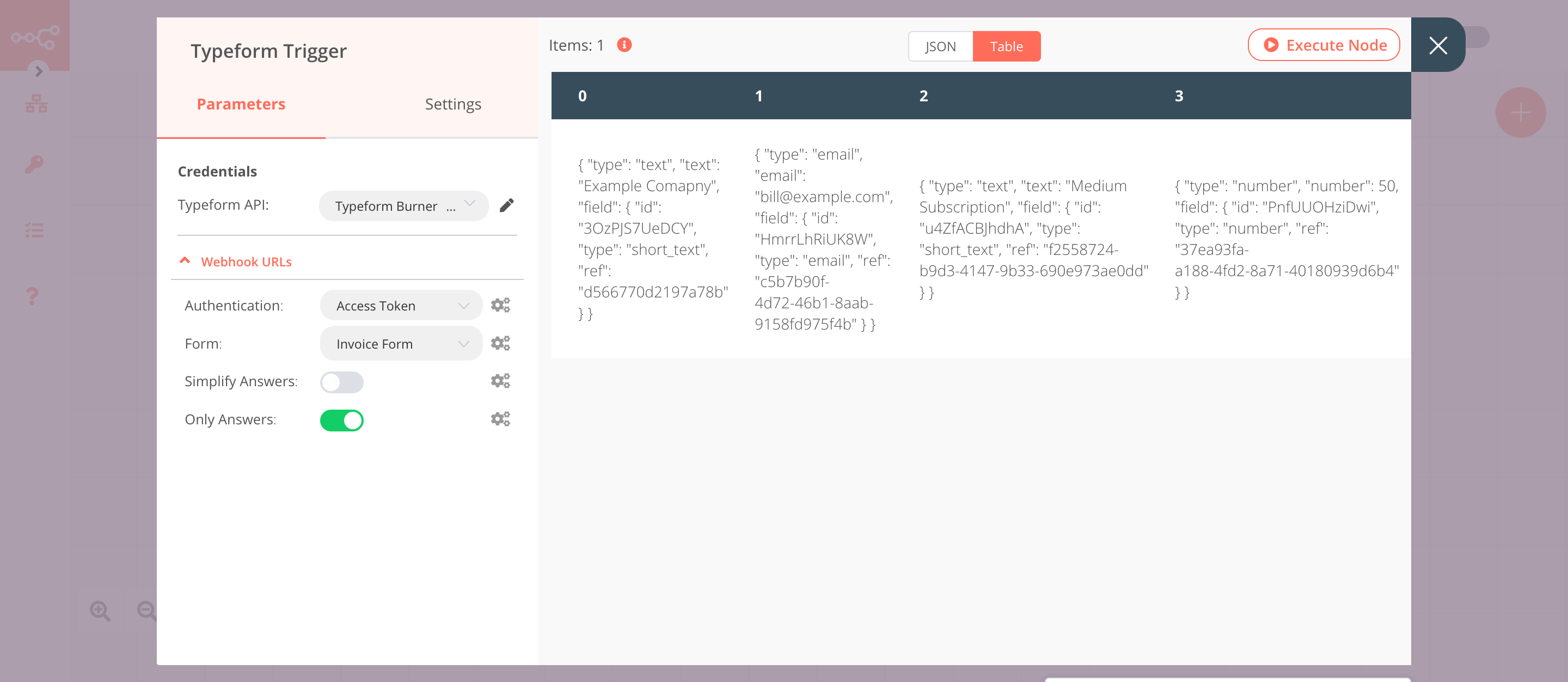 Using the Typeform Trigger node to trigger the workflow when a form is submitted