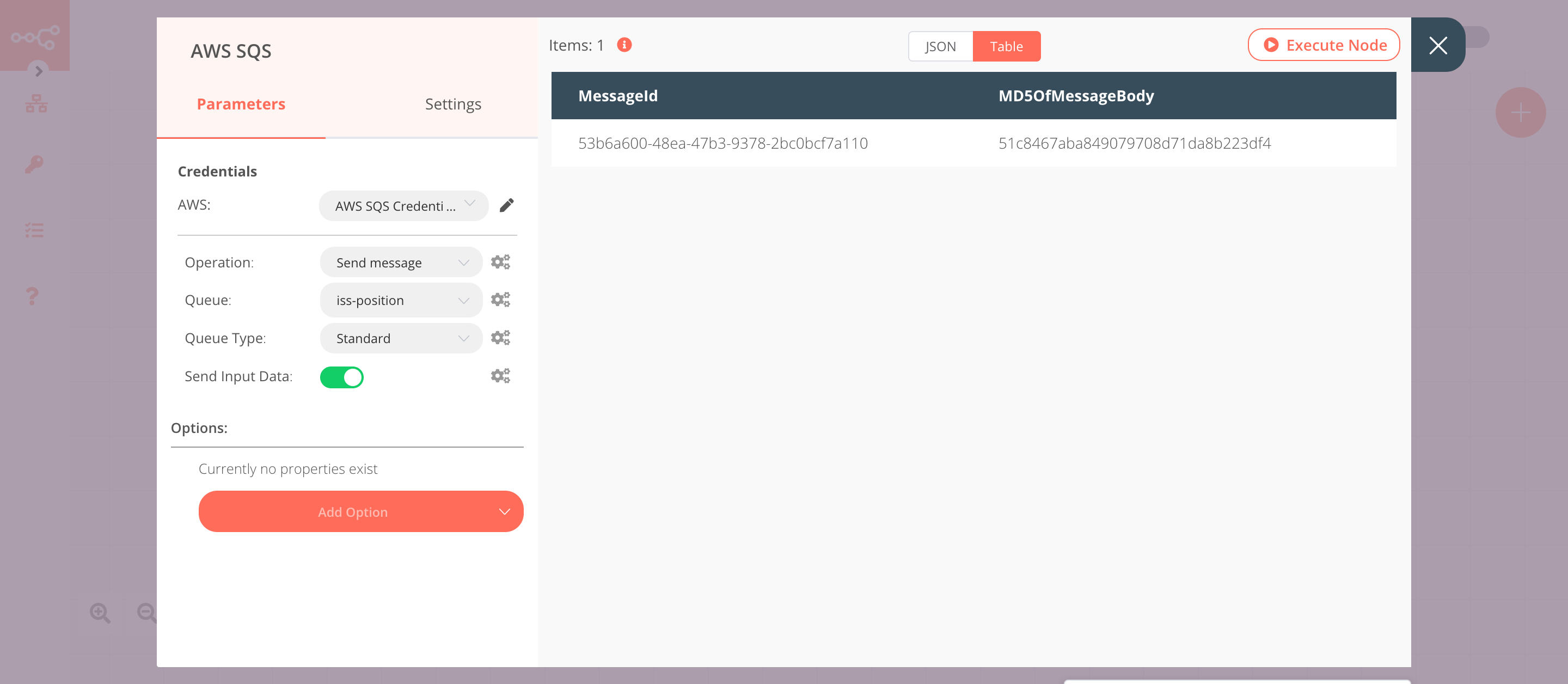 Using the AWS SQS node to send the data to a queue