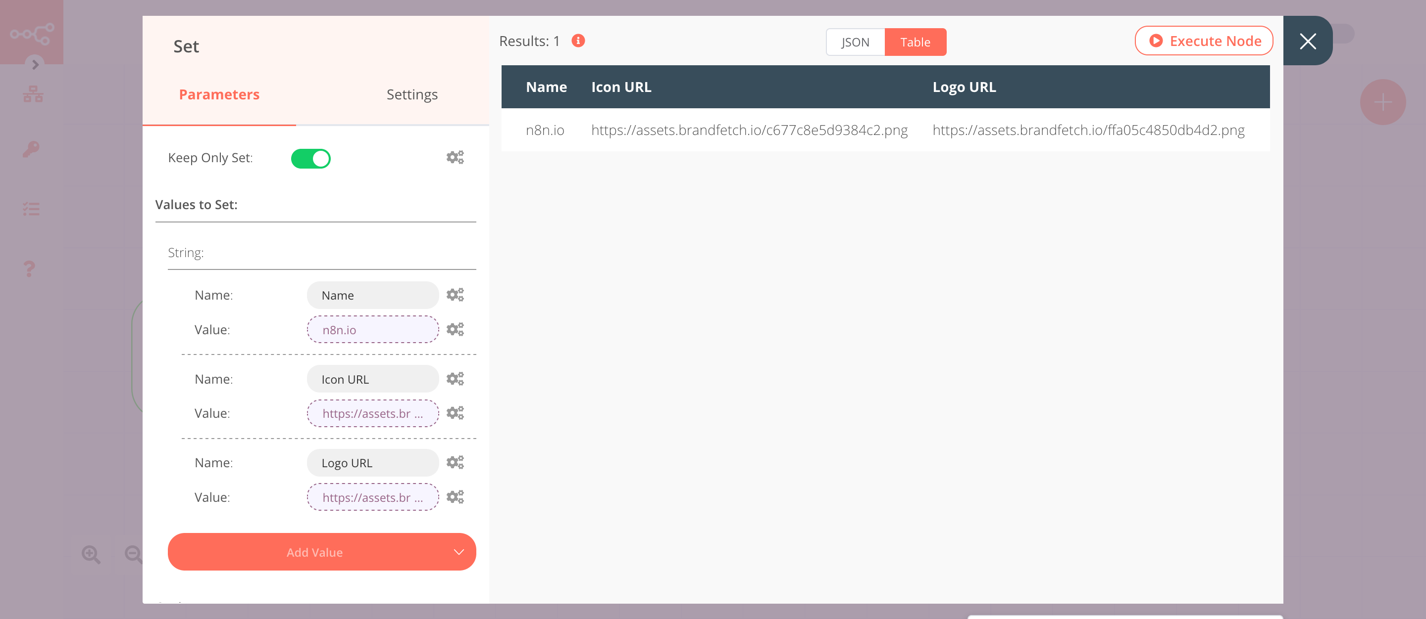 Using the Set node to set data to be inserted by the Airtable node