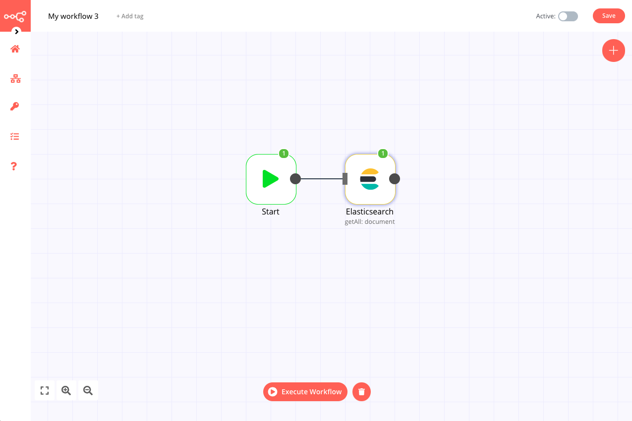 A workflow with the Elasticsearch node