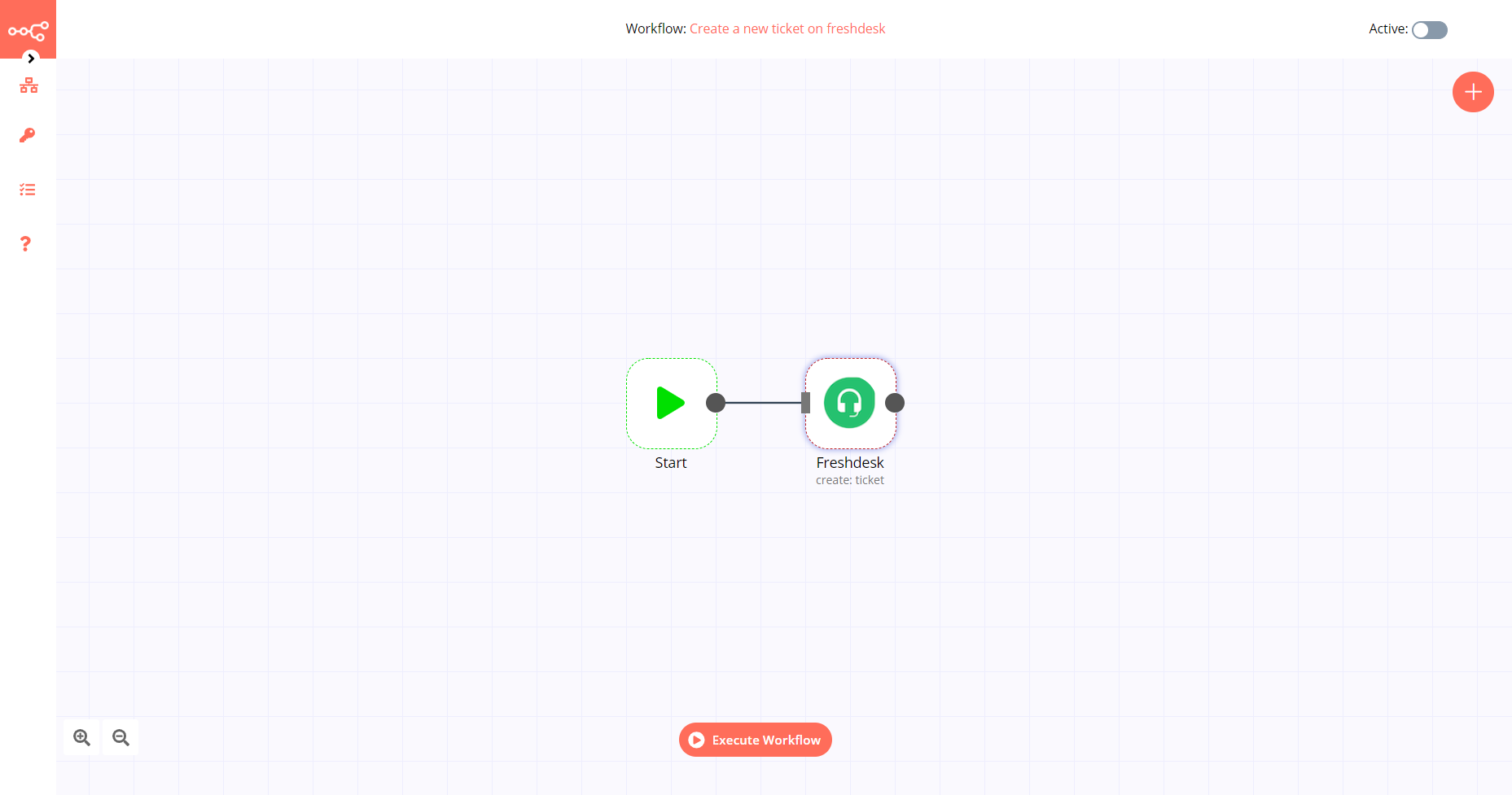 A workflow with the Freshdesk node