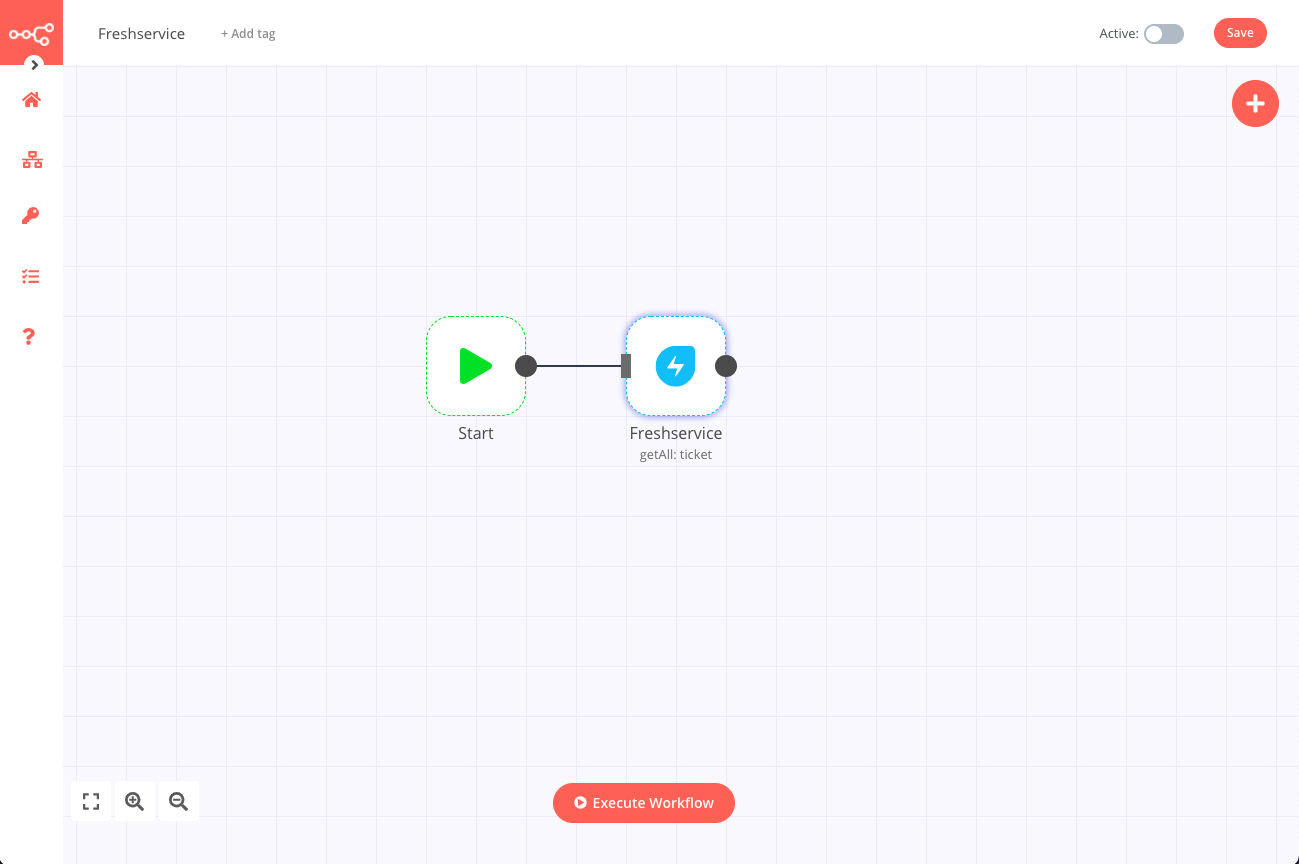 A workflow with the Freshservice node