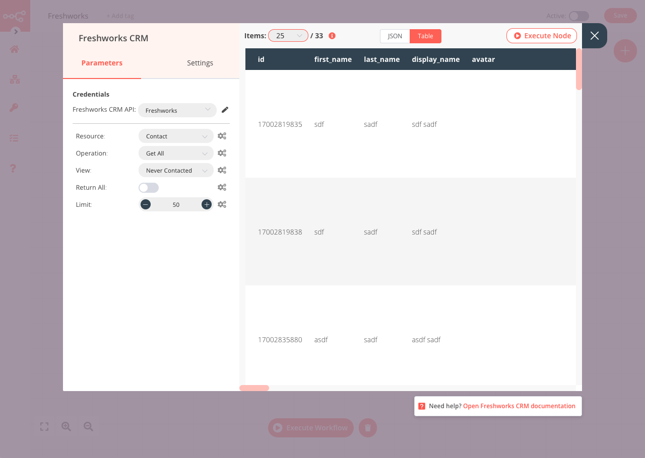 The Freshworks CRM node