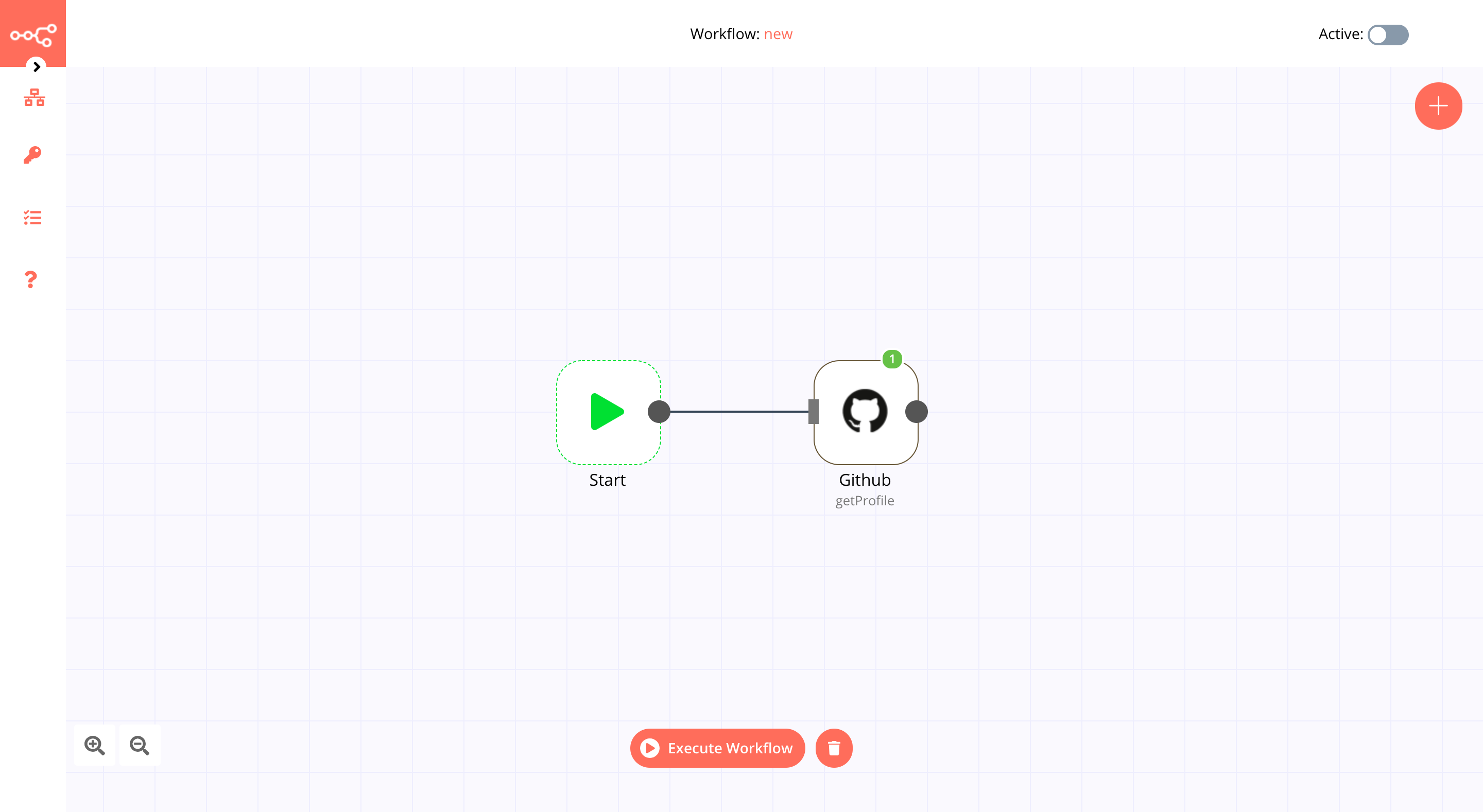 A workflow with the GitHub node