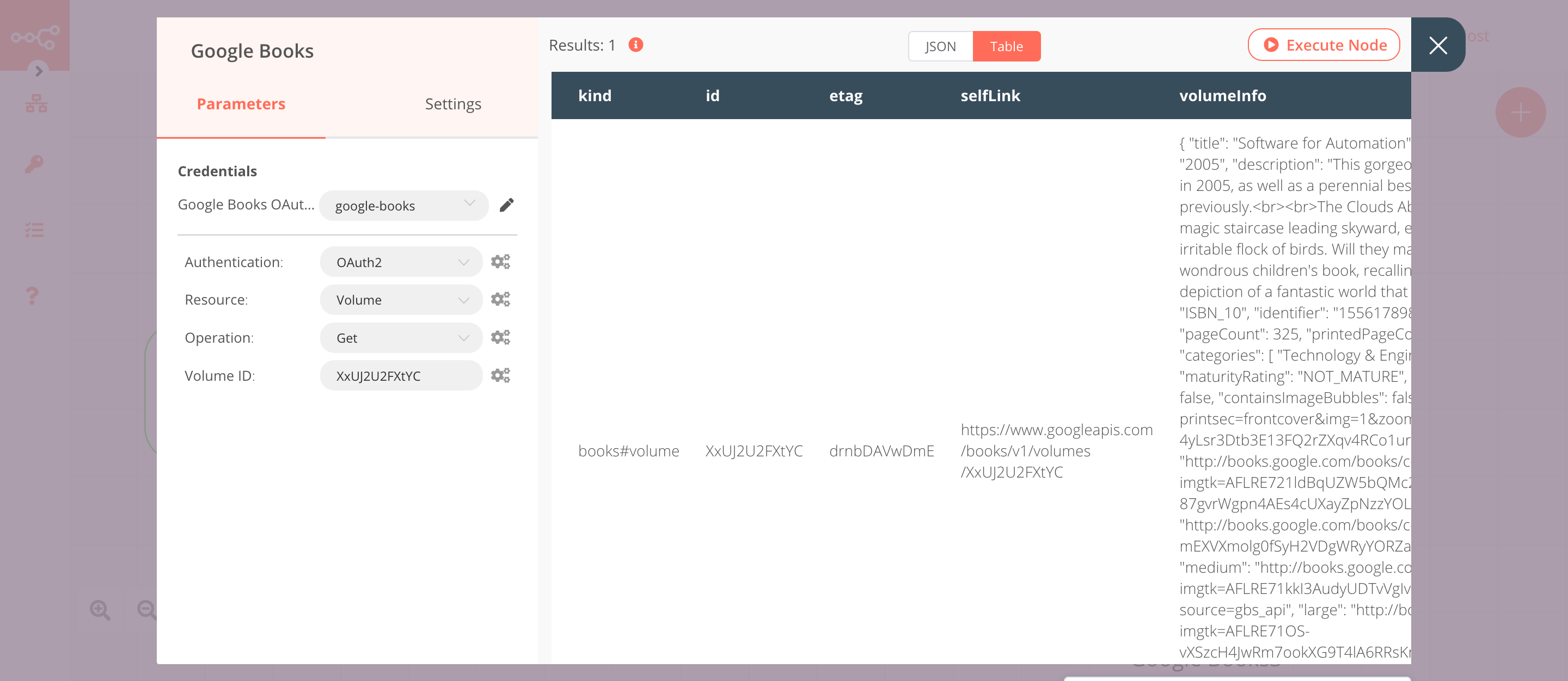 Using the Google Books node to retrieve information of a volume