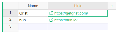 The example table after creating a new record with the Grist node