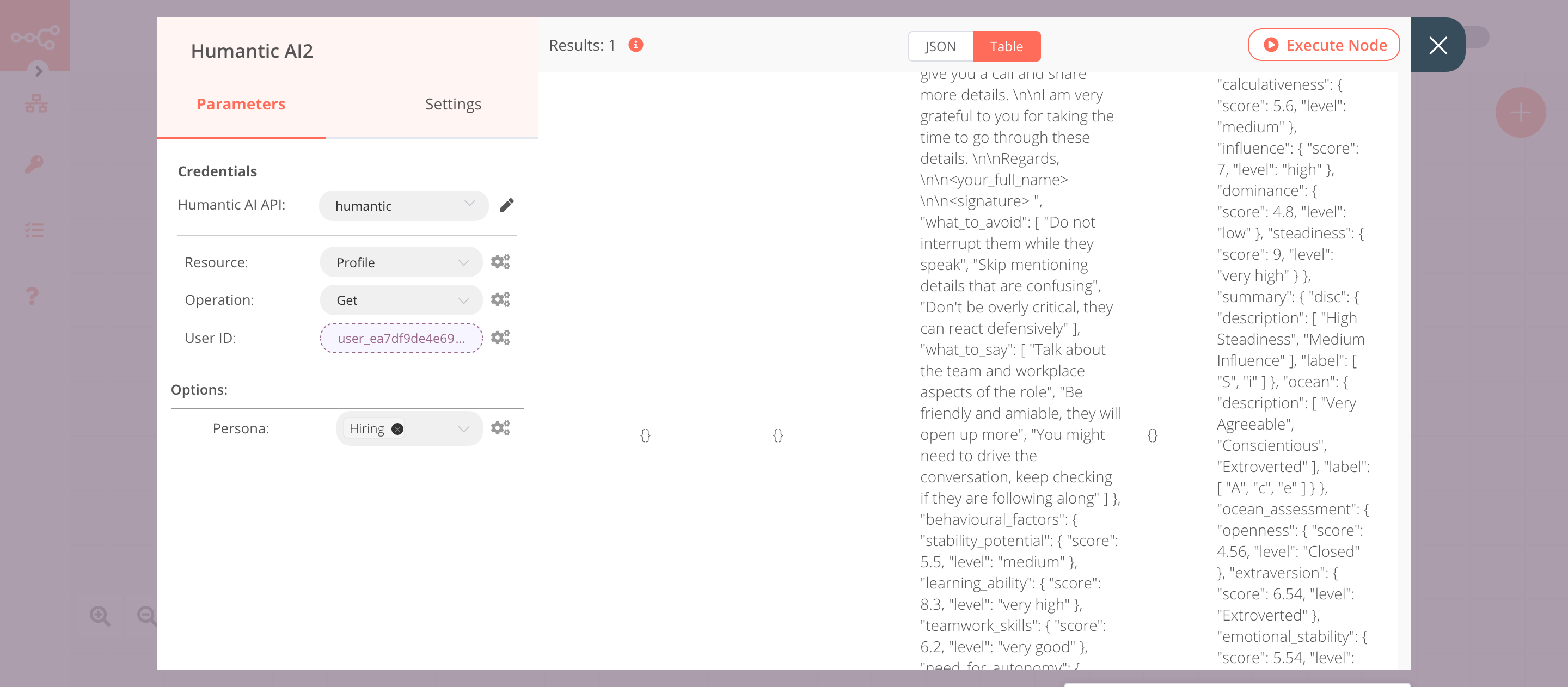 Using the Humantic AI node to get the information of the candidate