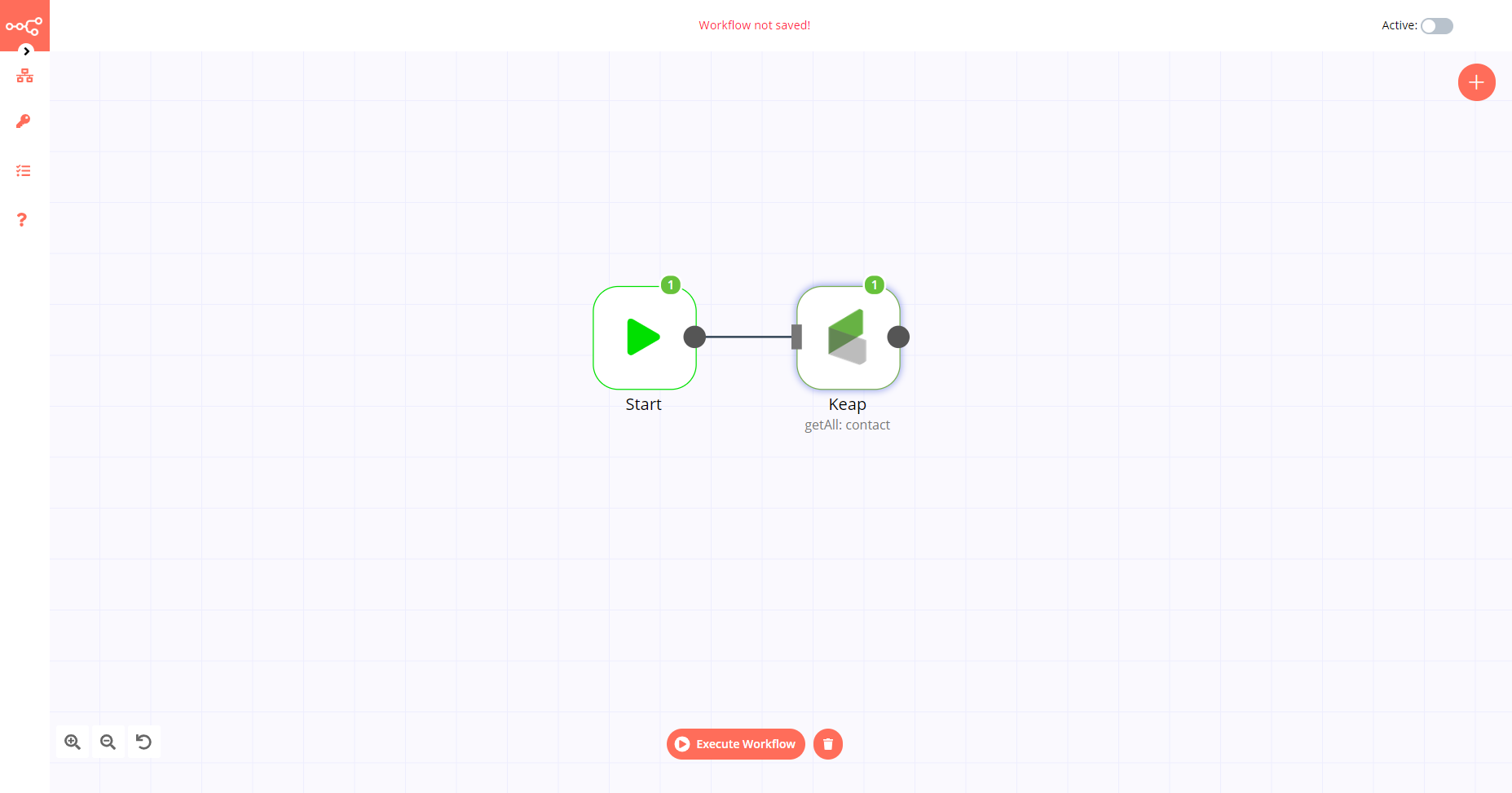 A workflow with the Keap node