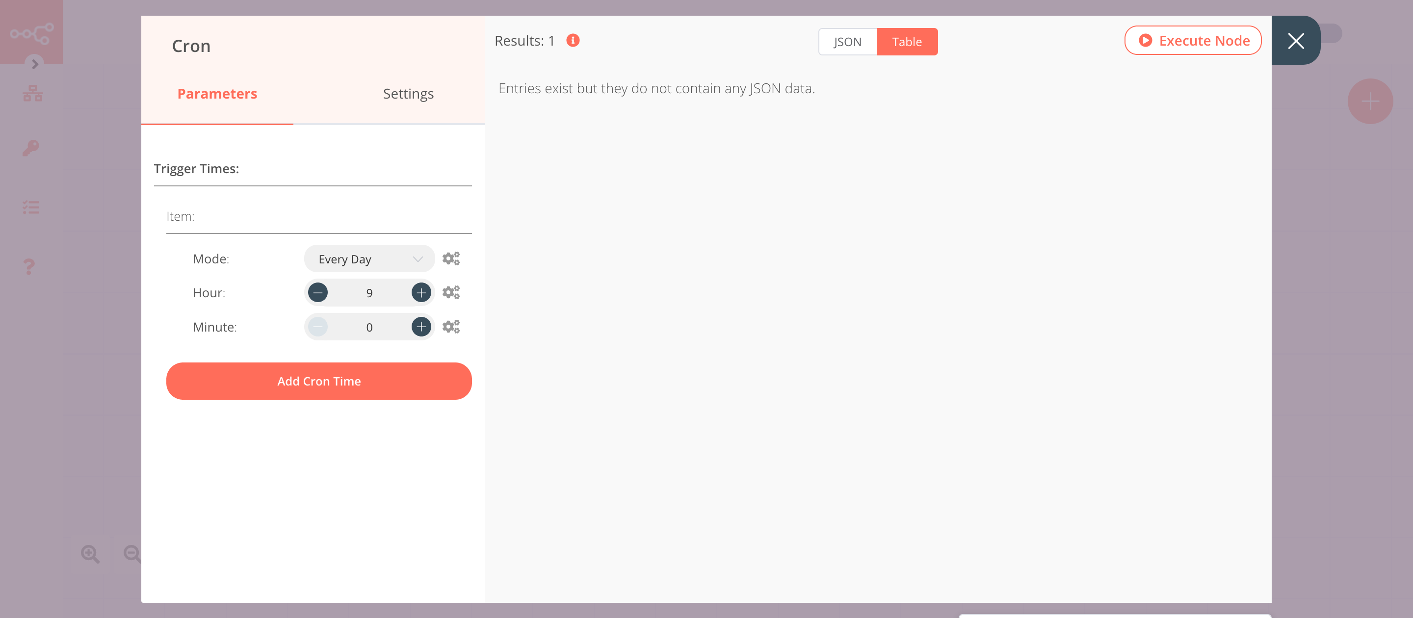 Using the Cron node to trigger the workflow daily at 9 am