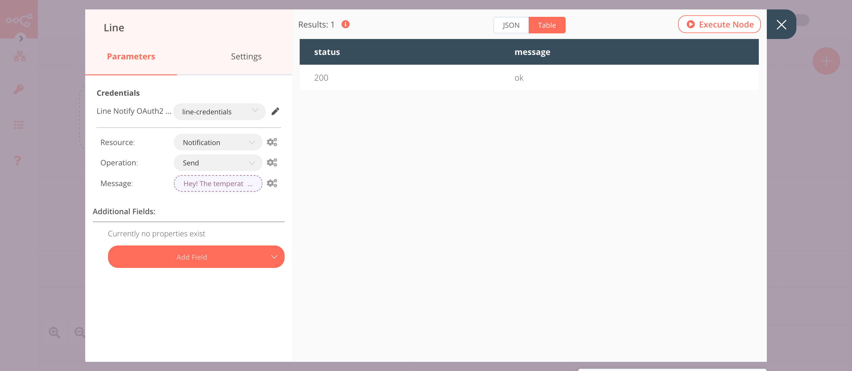 Using the Line node to send weather updates via a notification