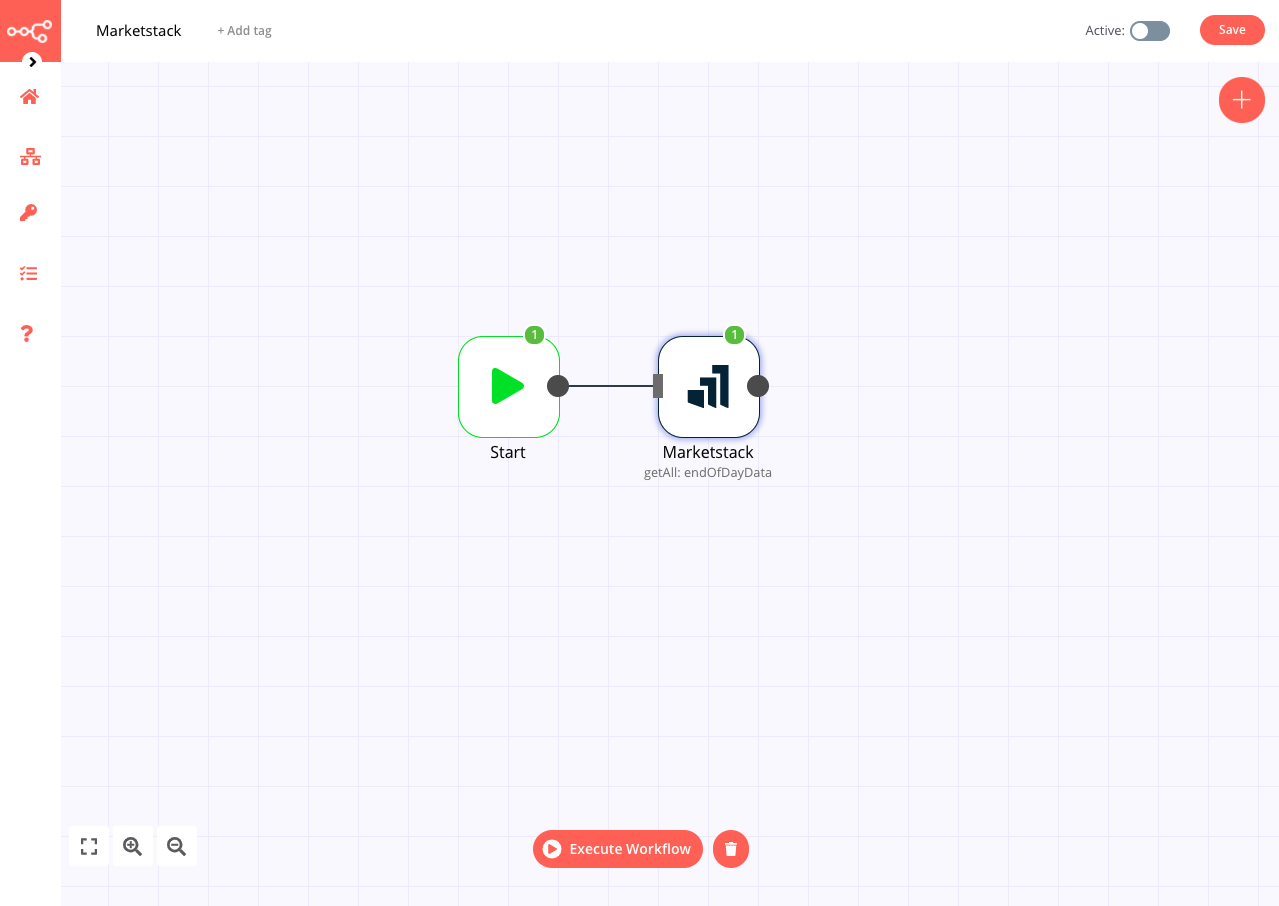 A workflow with the Marketstack node