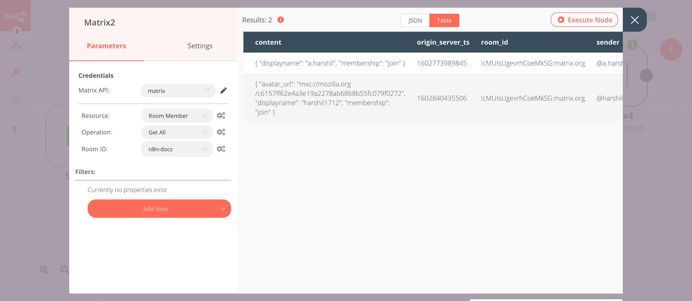 Using the Matrix node to get the information of the members in a room