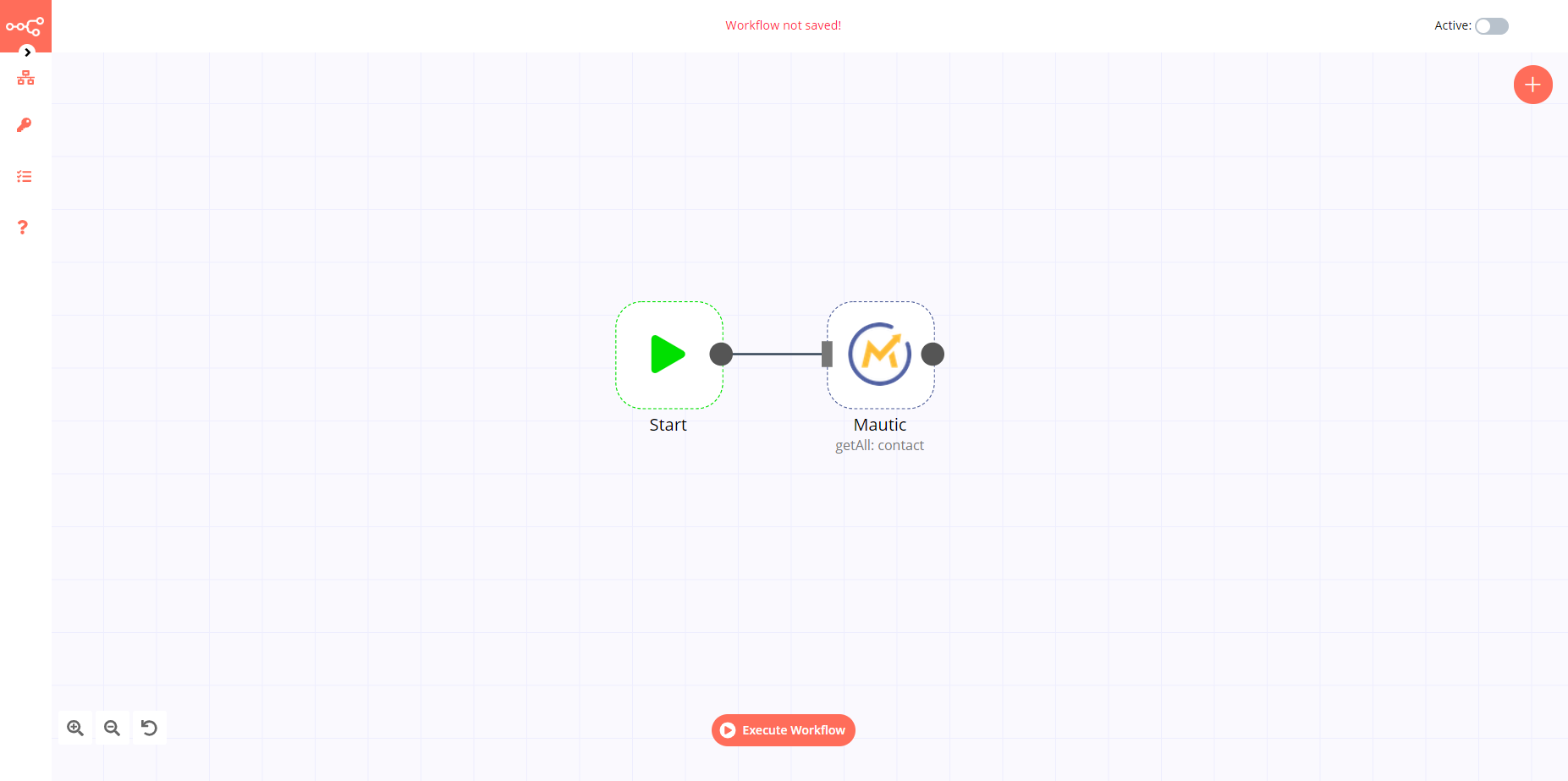 A workflow with the Mautic node