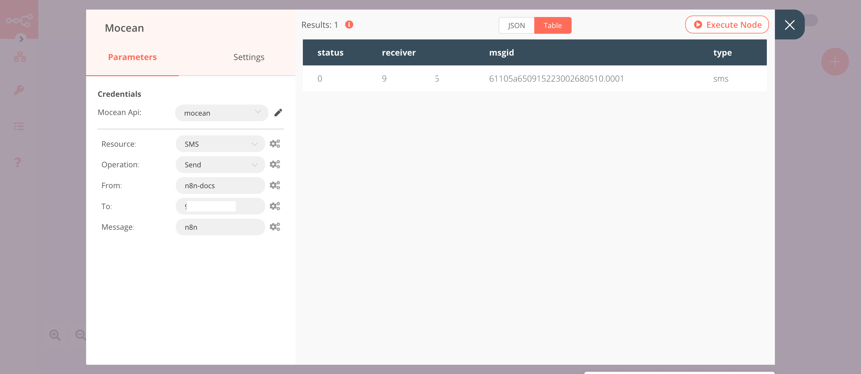 Using the Mocean node to send an SMS