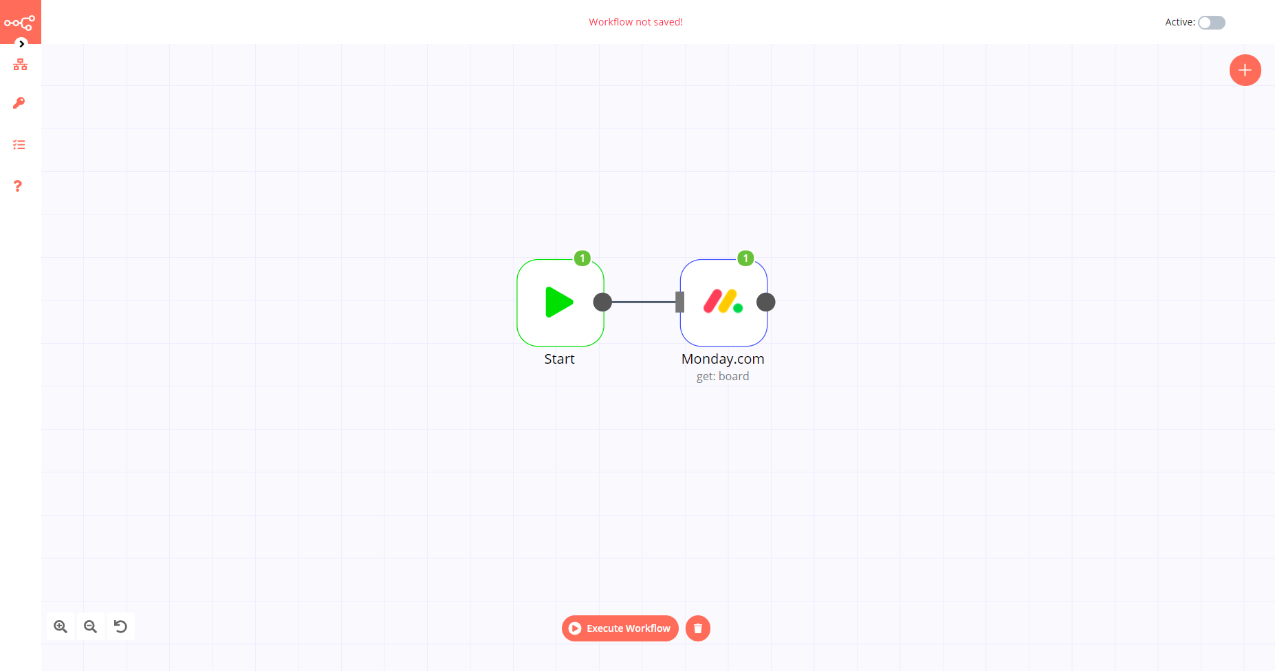 A workflow with the monday.com node