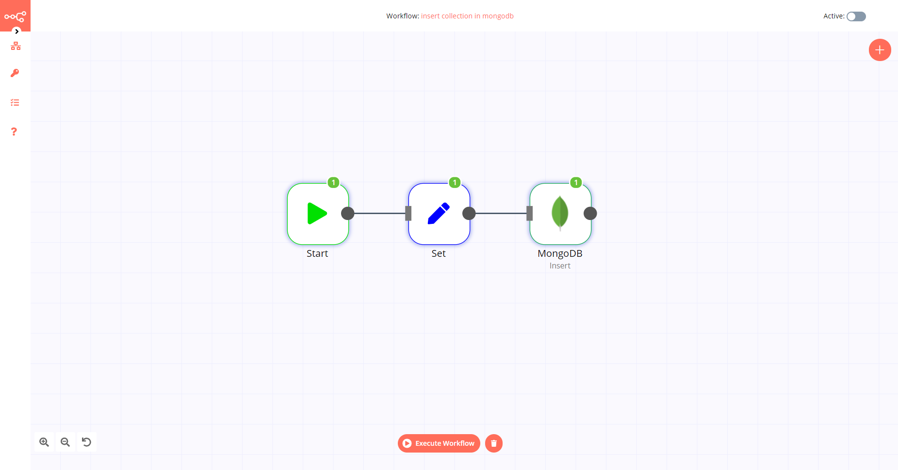 A workflow with the MongoDB node