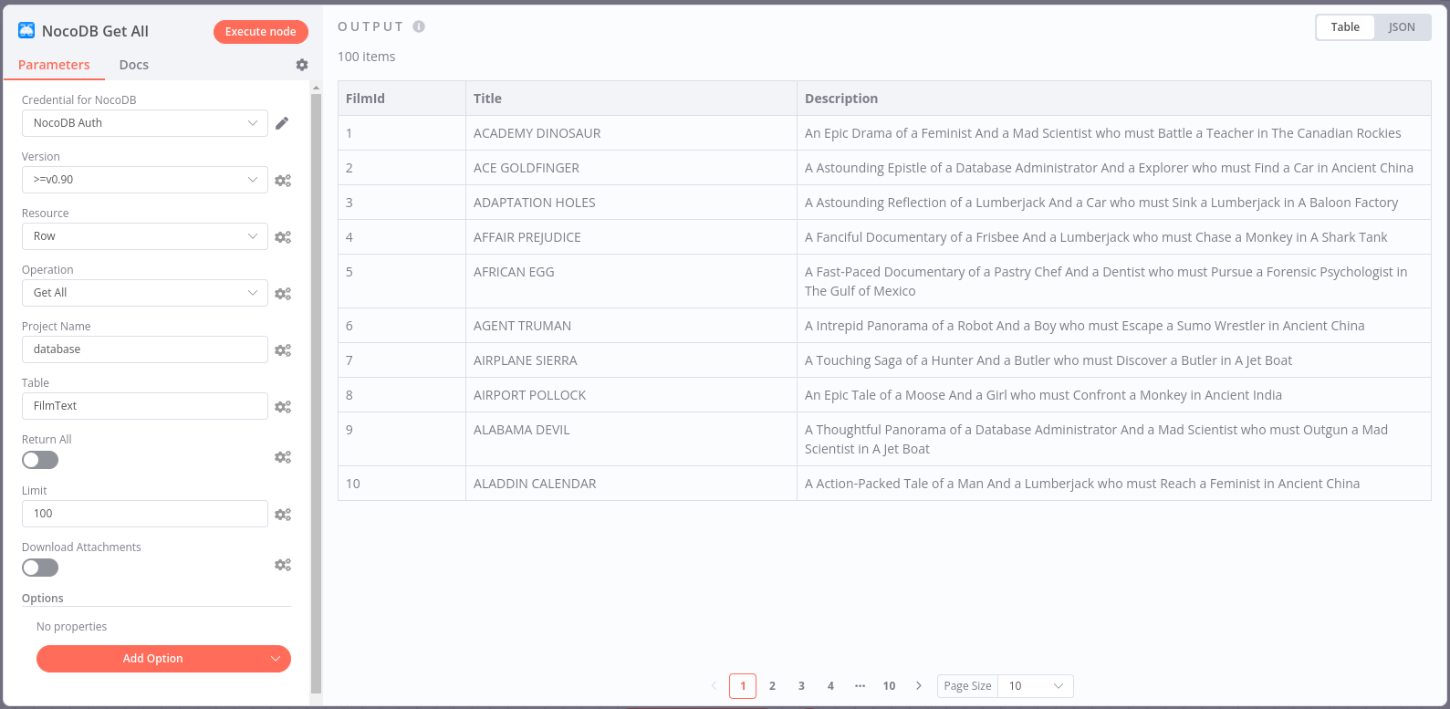 The NocoDB node