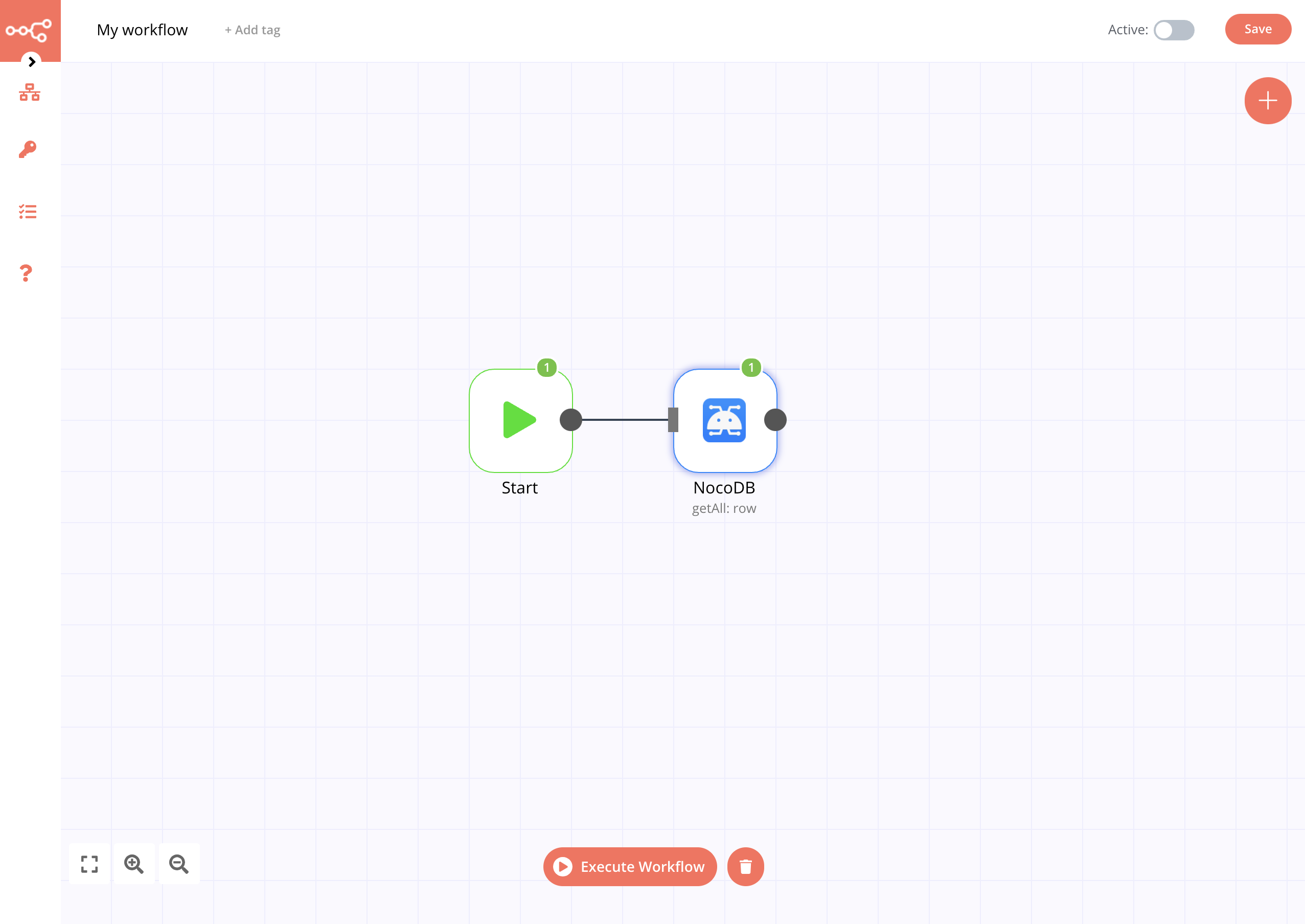 A workflow with the NocoDB node