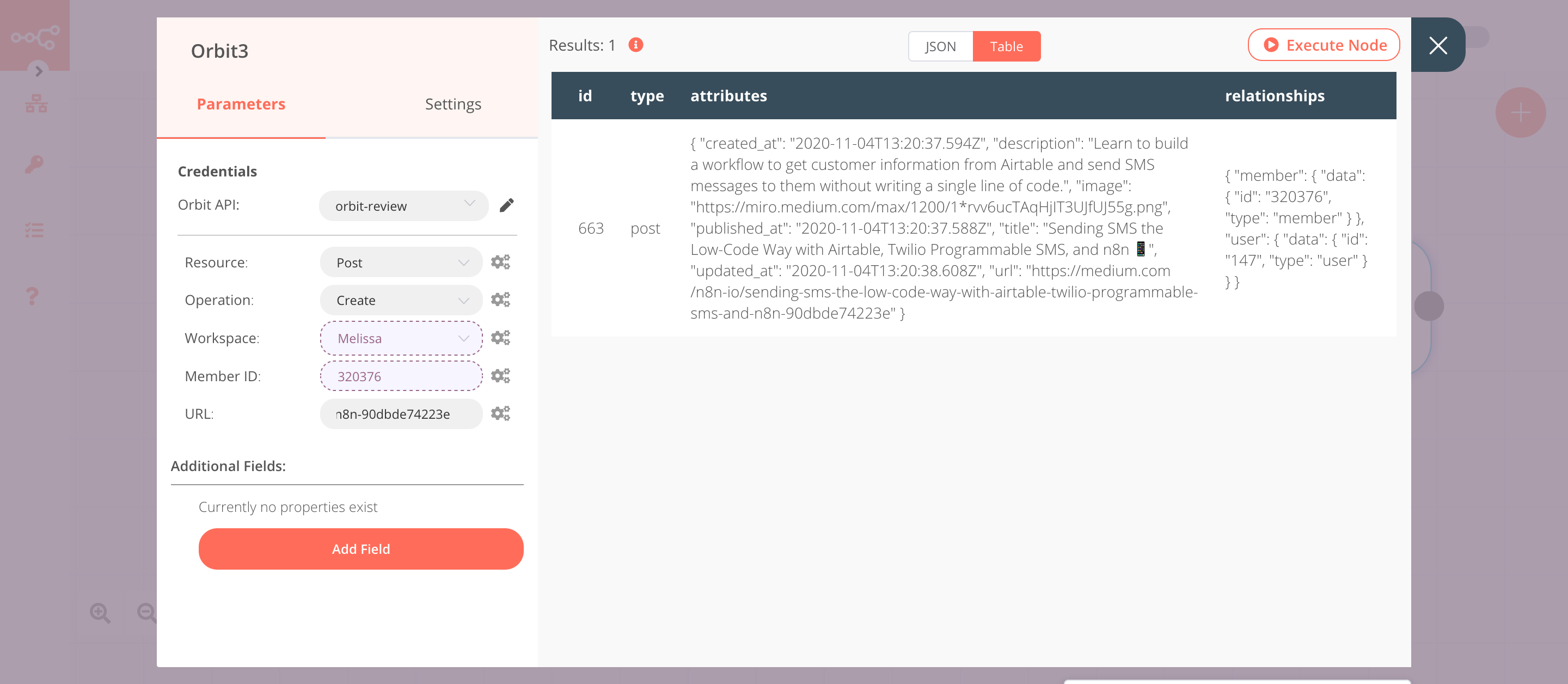 Using the Orbit node to create a post for a member