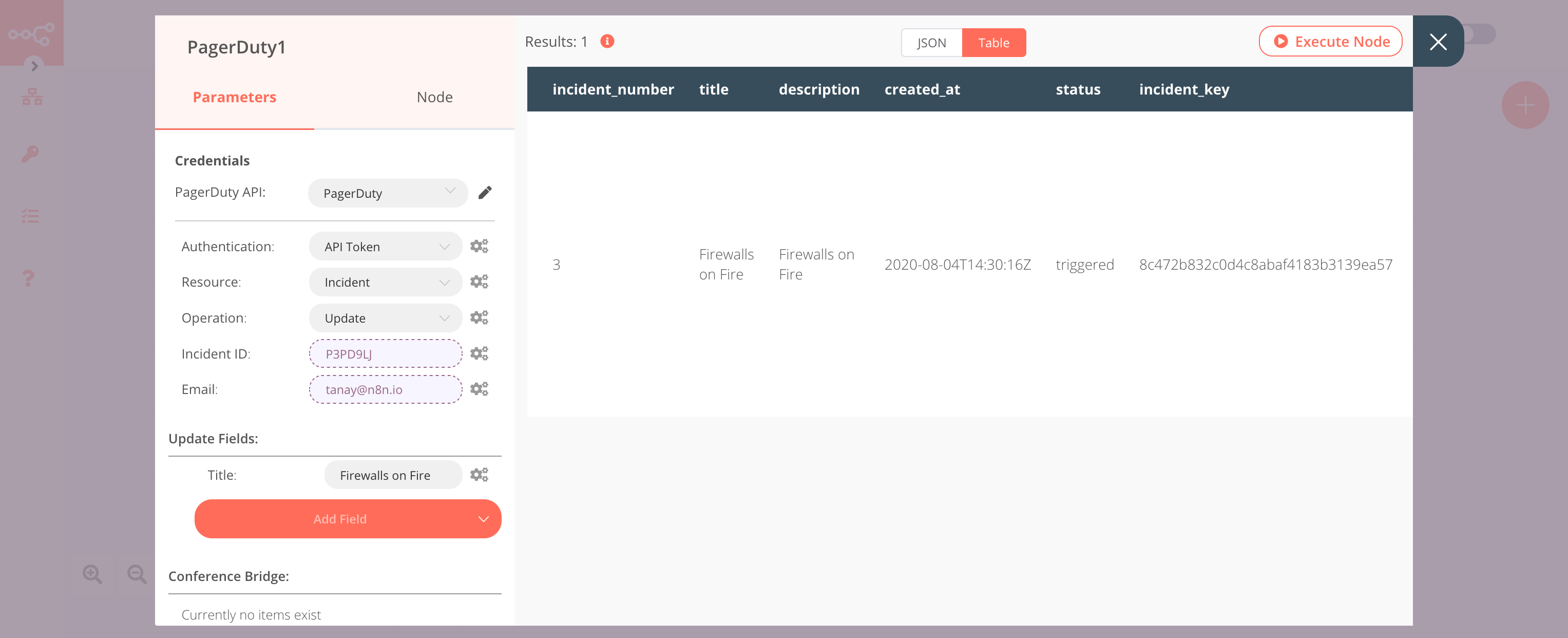 Using the PagerDuty node to update an incident