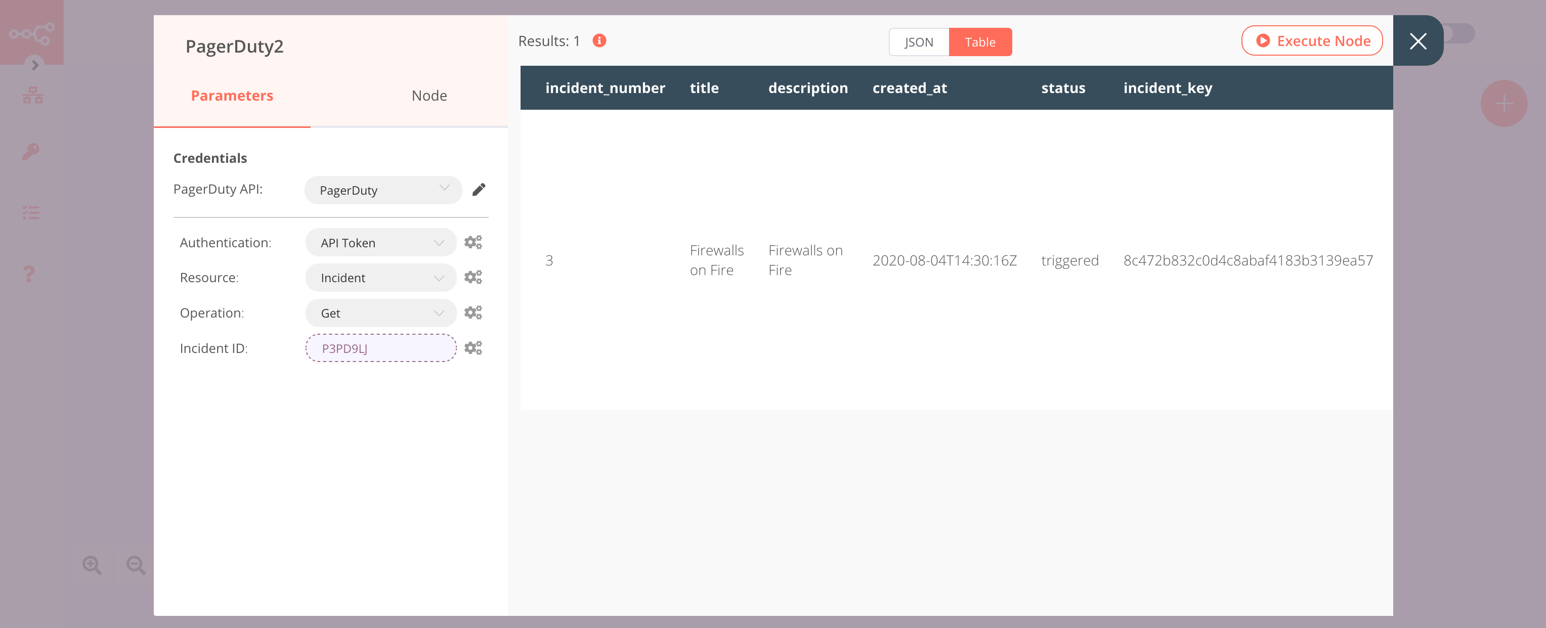 Using the PagerDuty node to get an incident