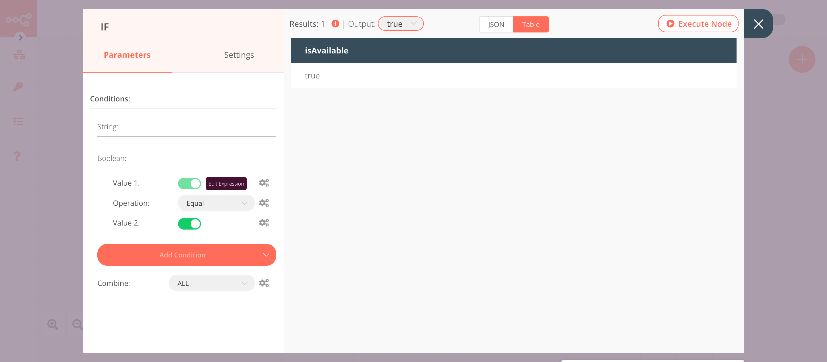 Using the IF node to check the response from the previous node