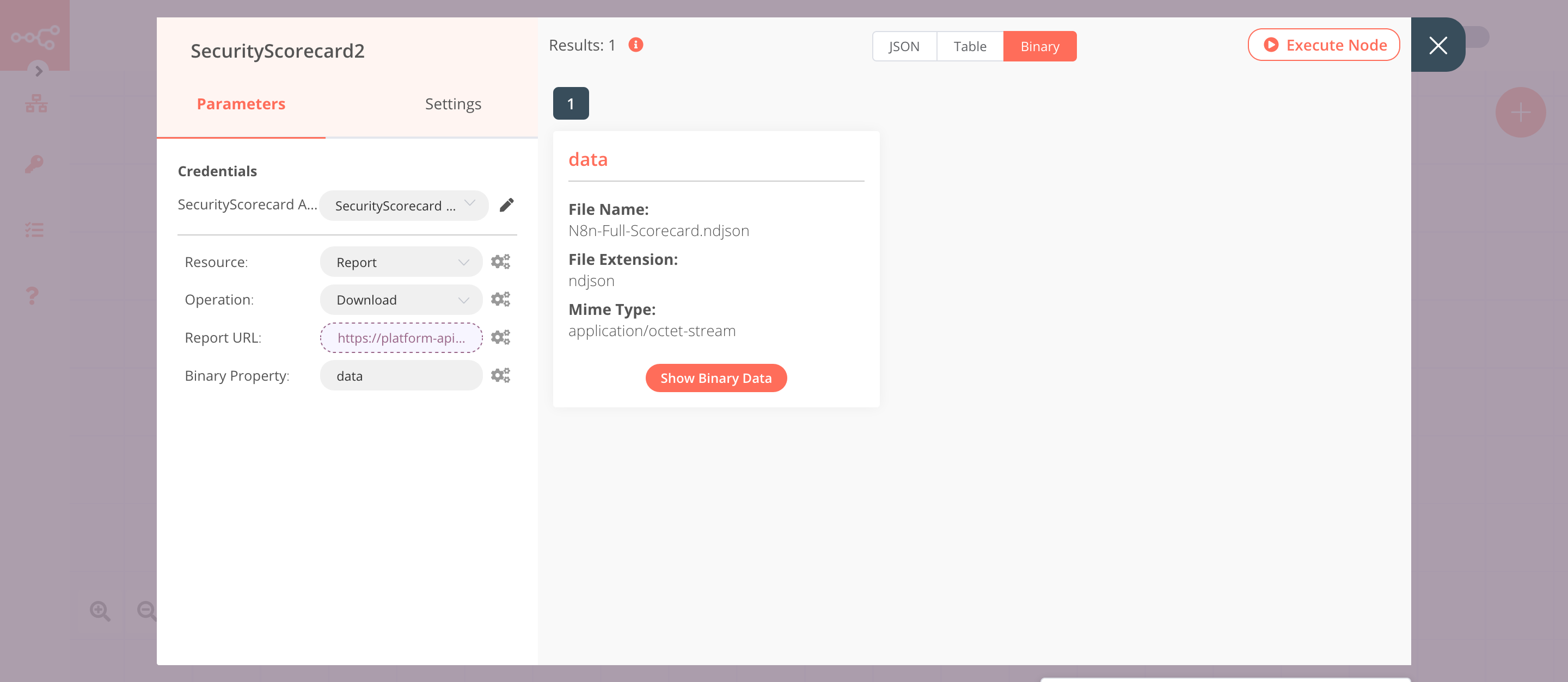 Using the SecurityScorecard node to download a report