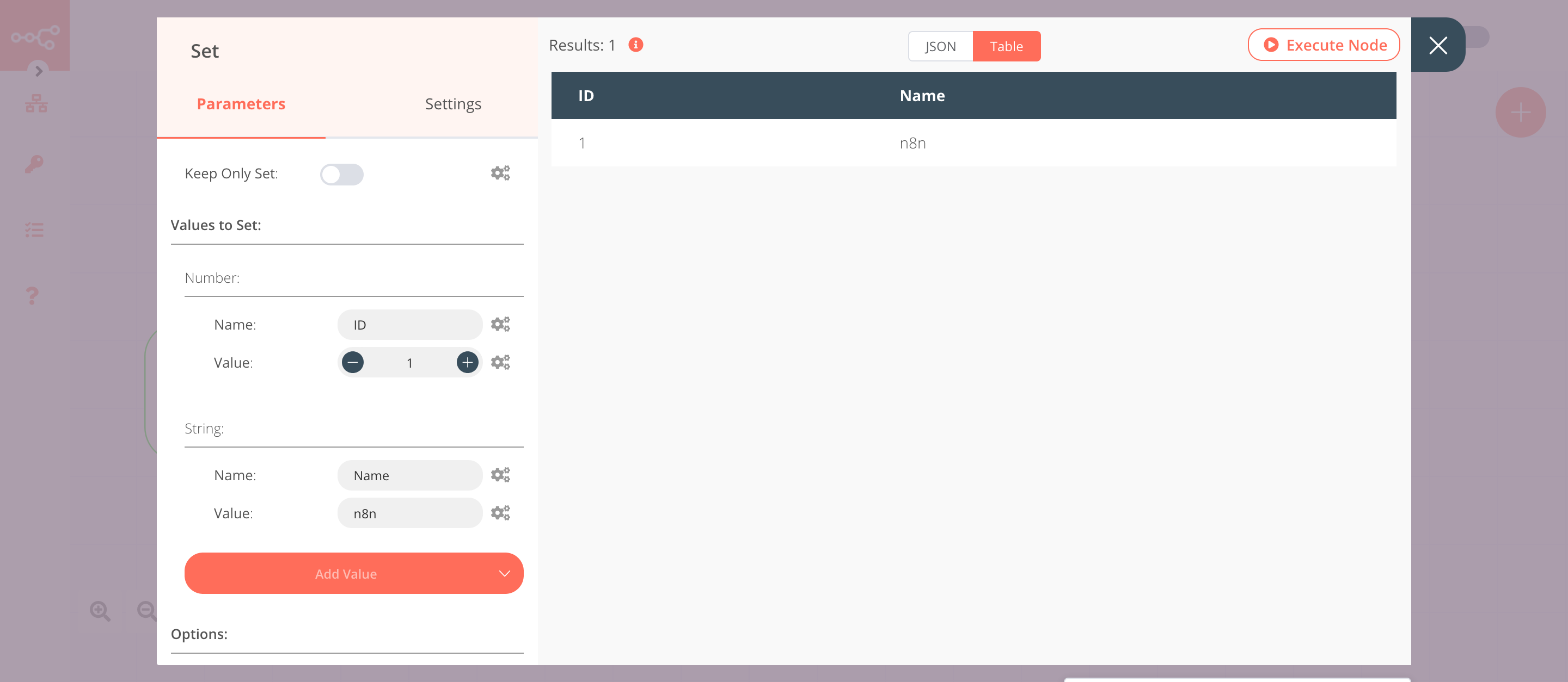 Using the Set node to set data