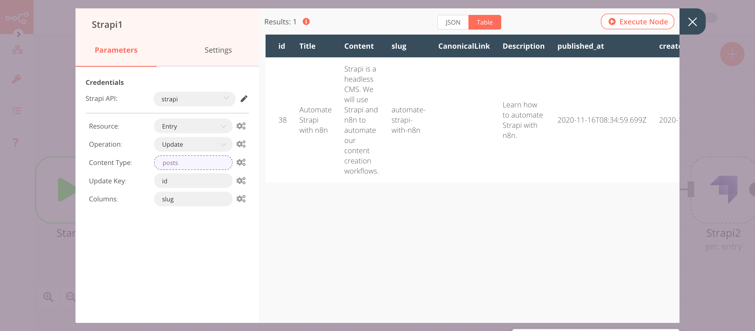 Using the Strapi node to update an entry