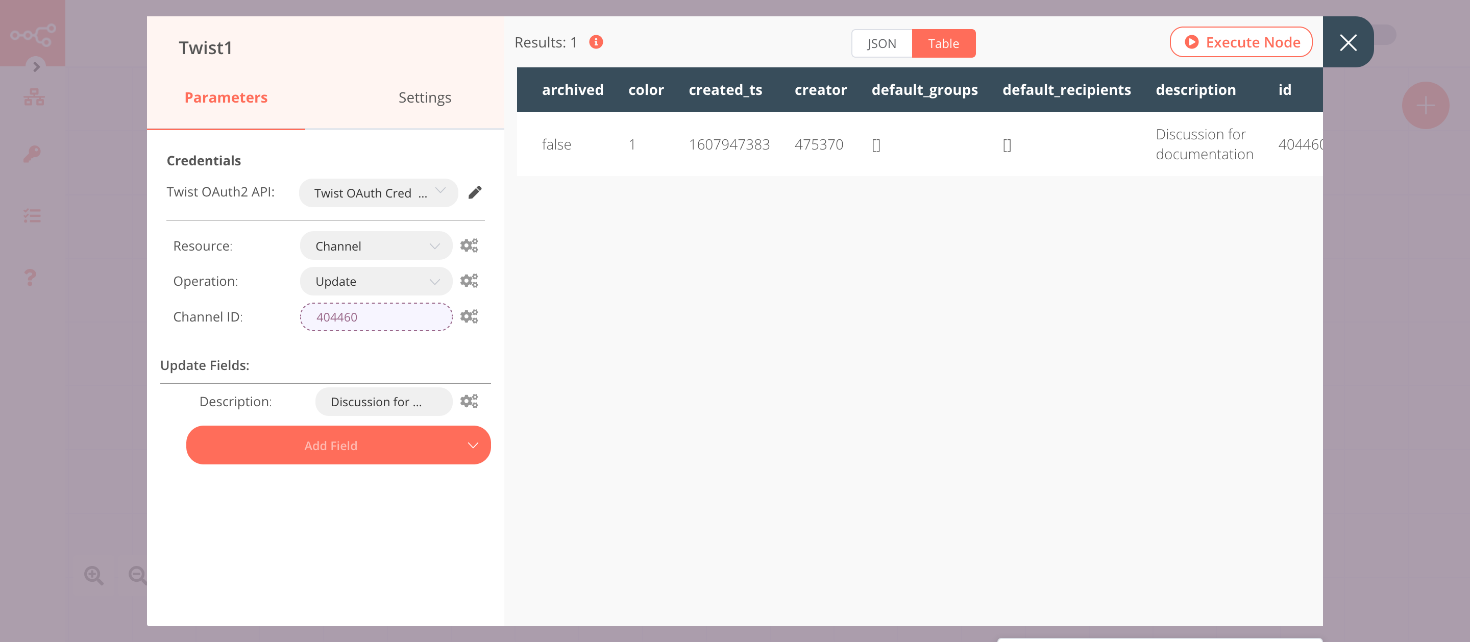 Using the Twist node to update the description of a channel