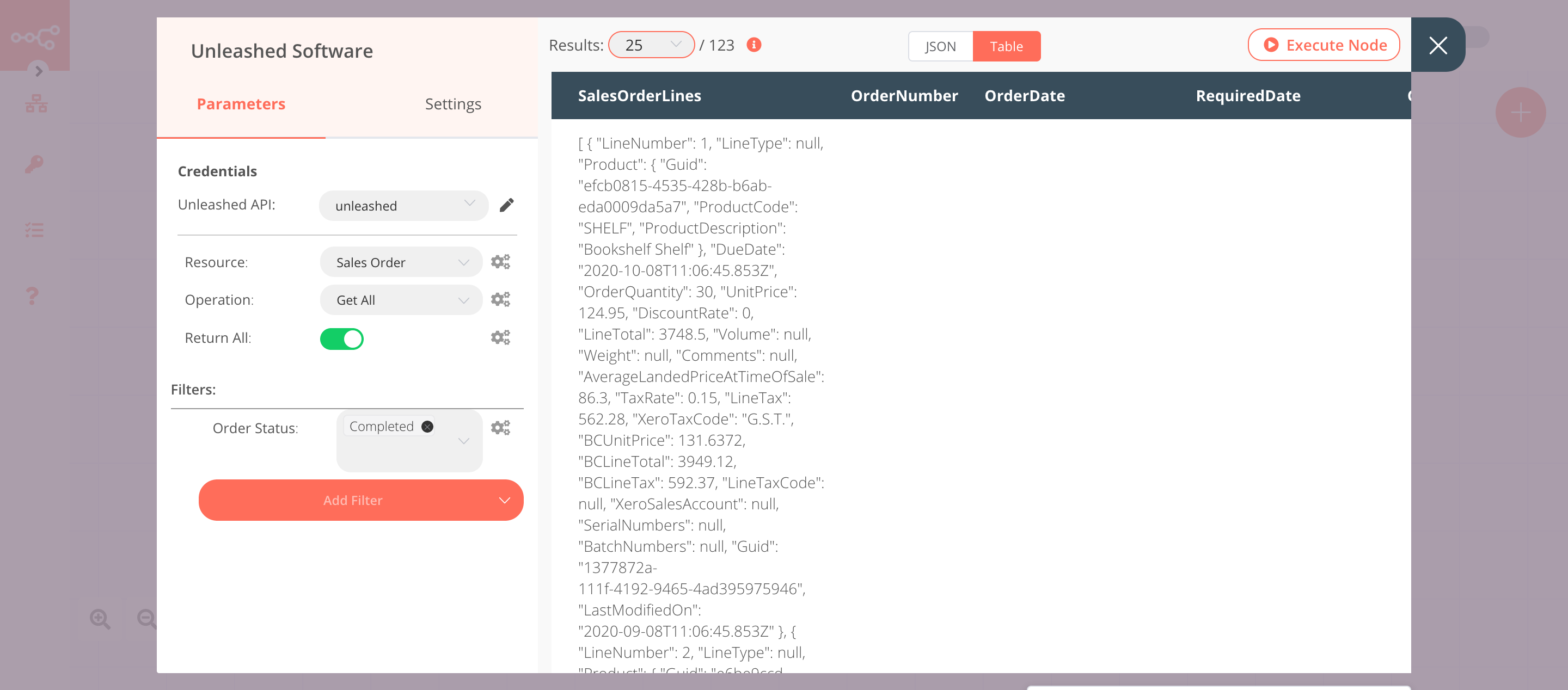 Using the Unleashed Software node to get the list of completed sales order