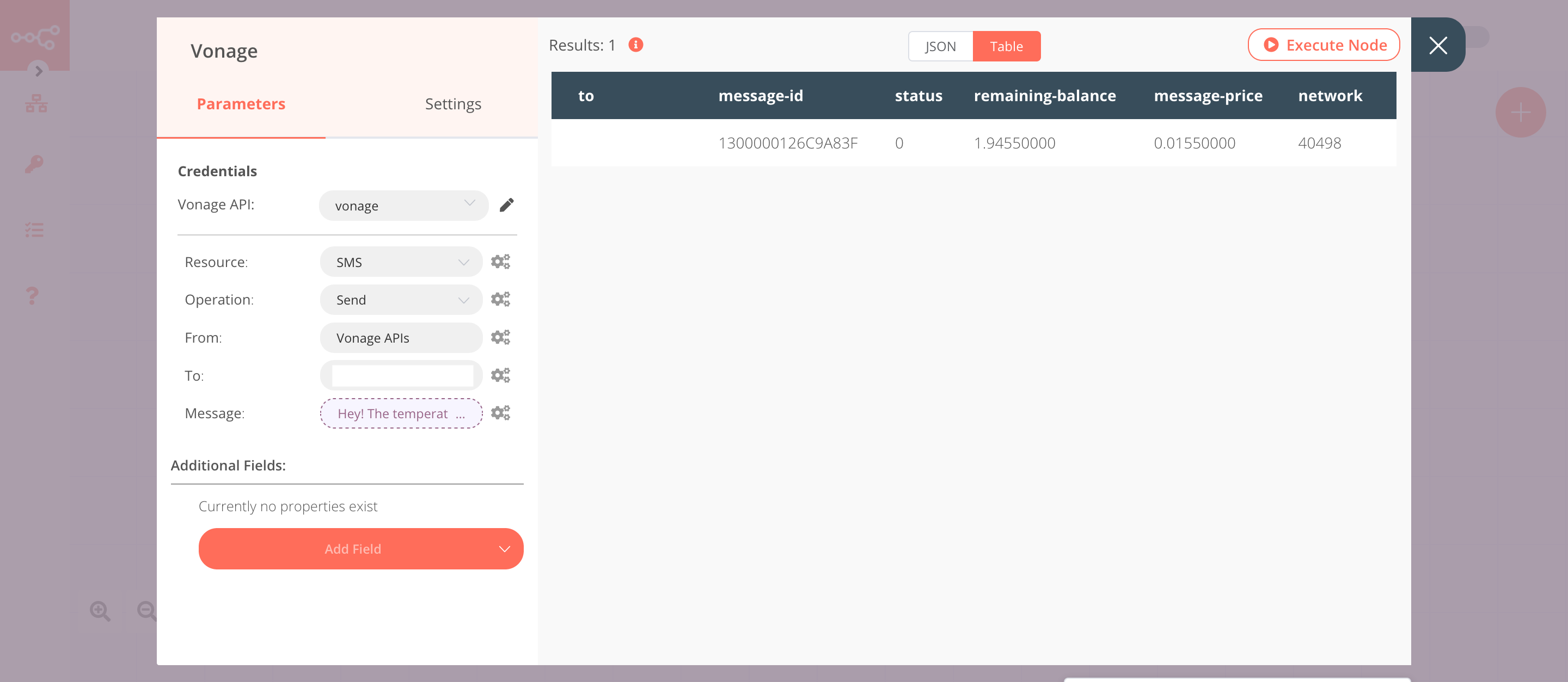 Using the Vonage node to send weather updates via SMS