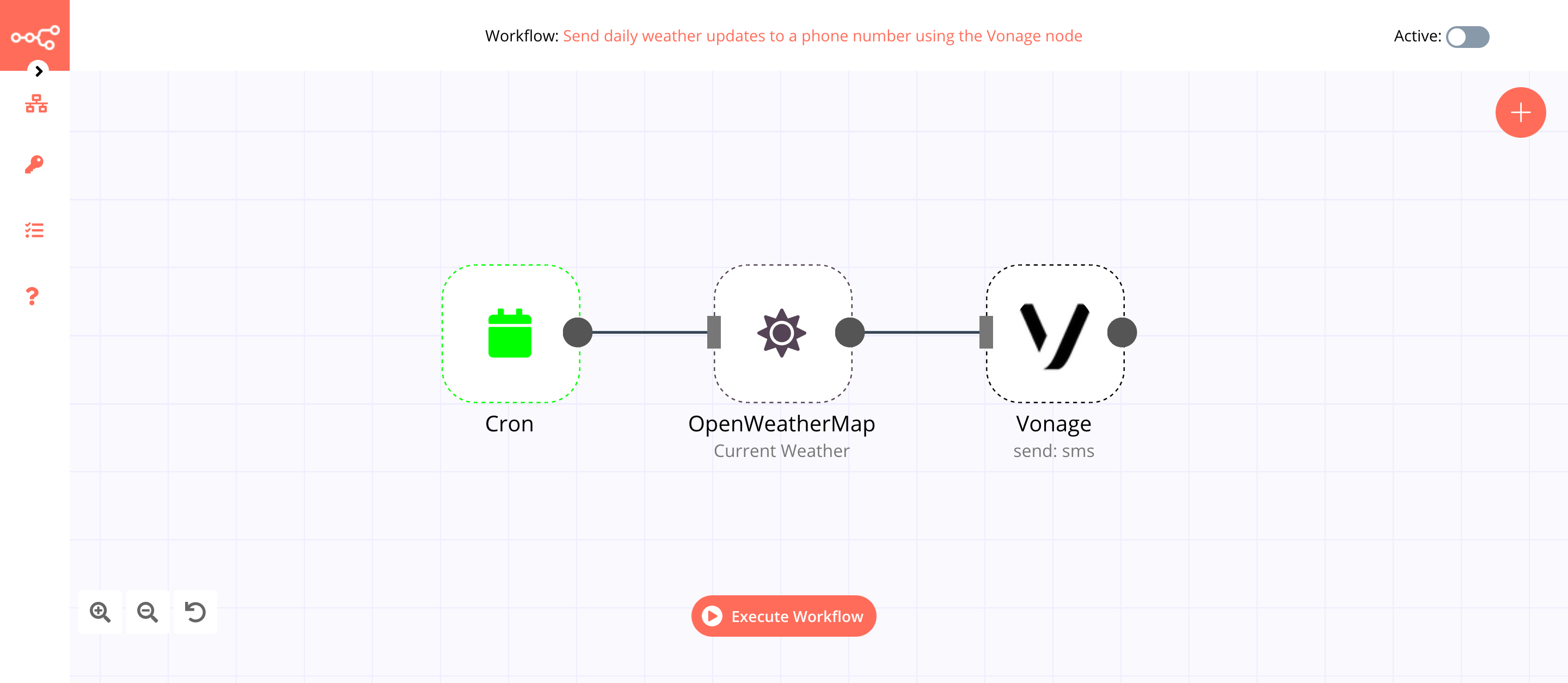 A workflow with the Vonage node