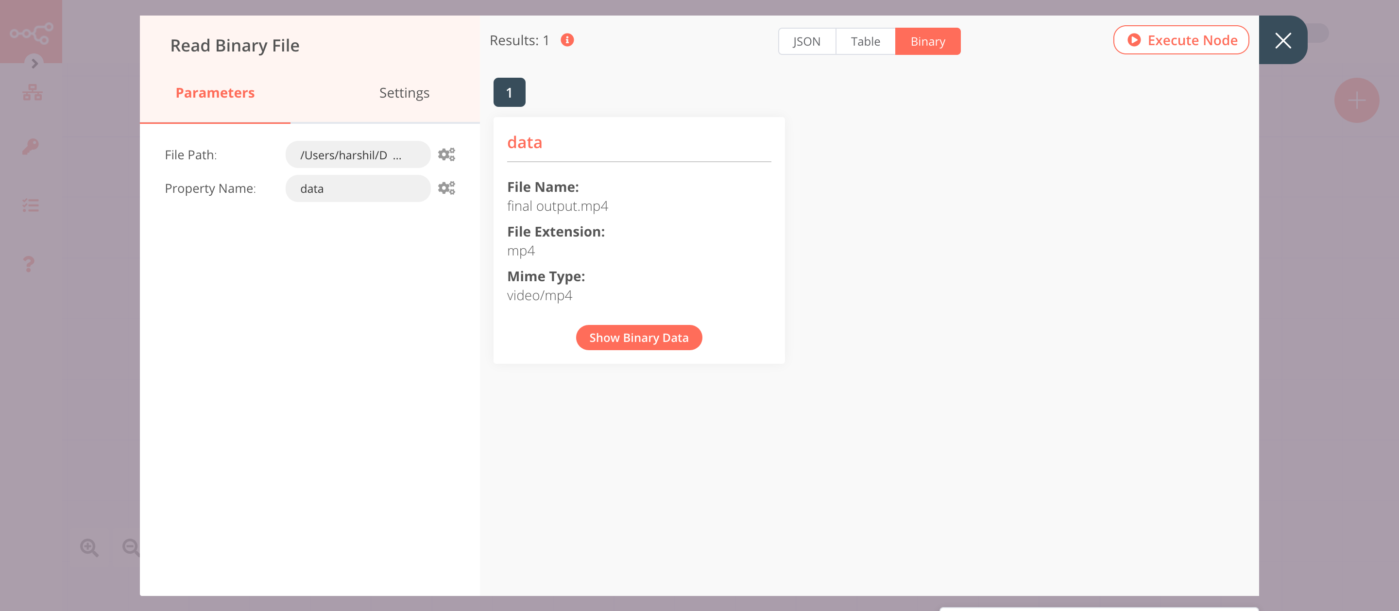 Using the Read Binary File node to get the video