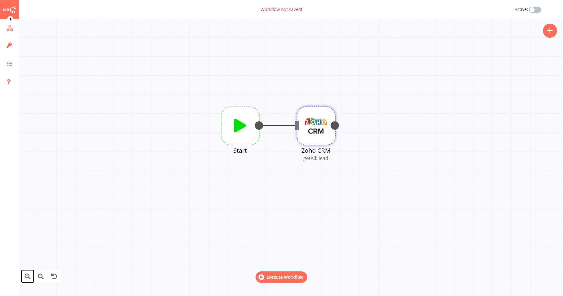 A workflow with the Zoho CRM node