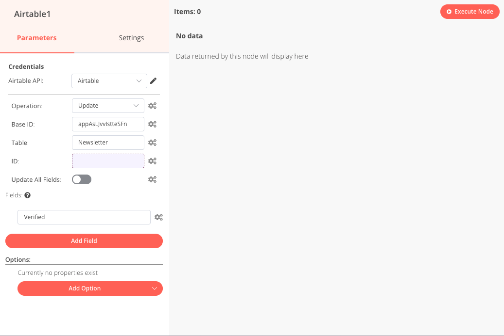 Airtable node configuration