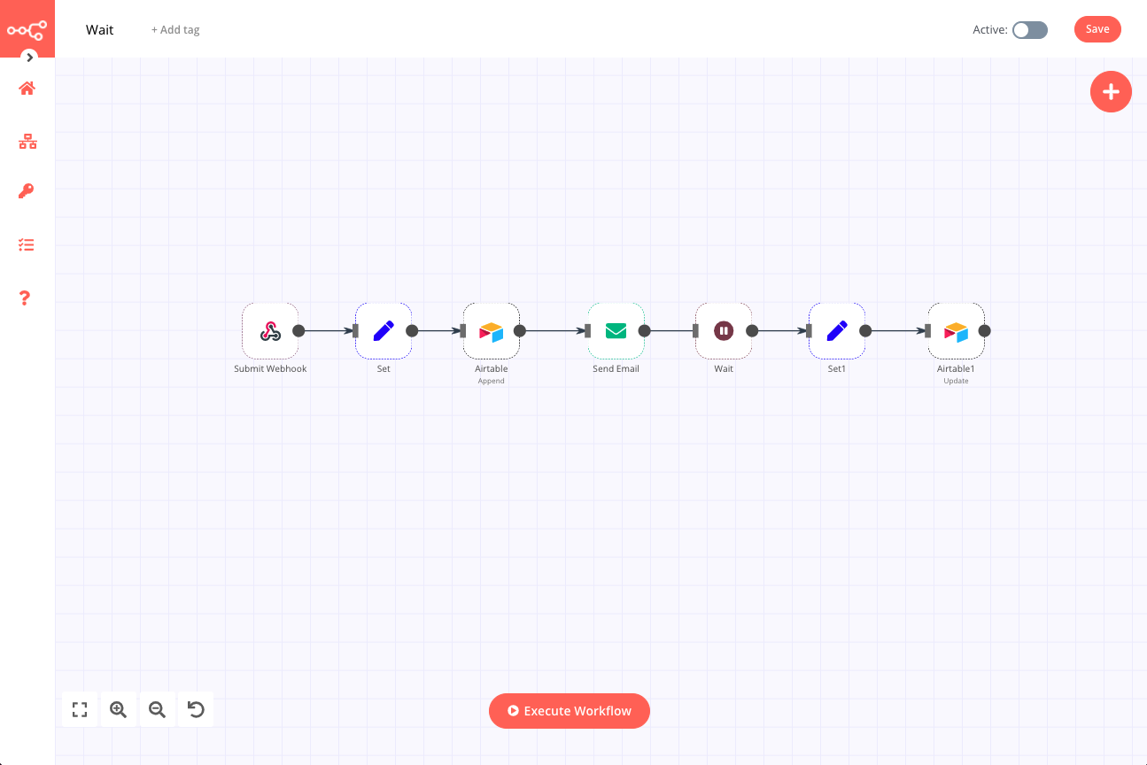 A workflow with the Wait node