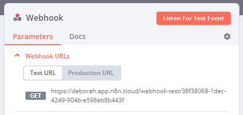 Screenshot of the webhook URLs