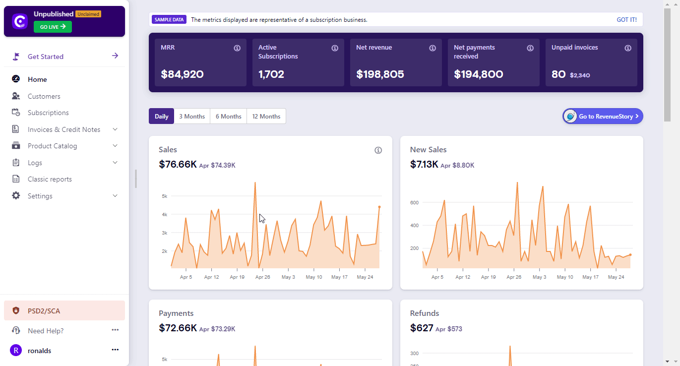 Getting Chargebee credentials