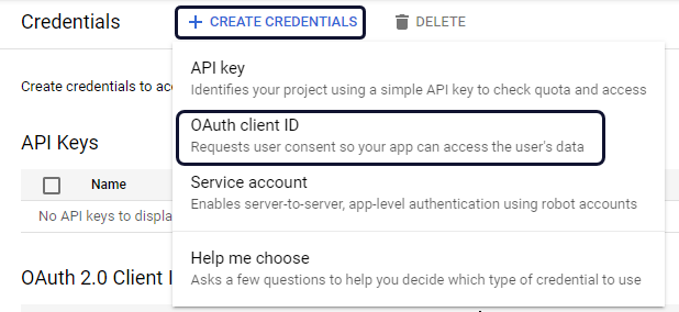 Create credentials