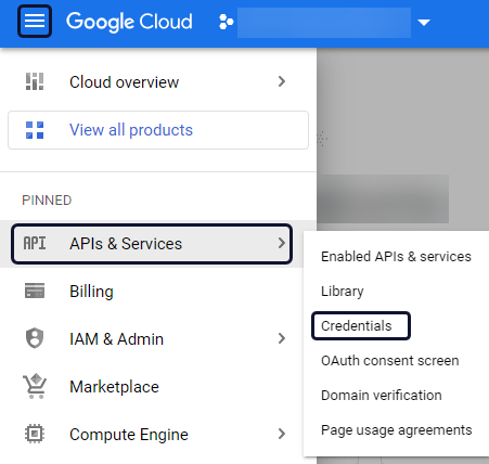 Access the Credentials page for APIs and services