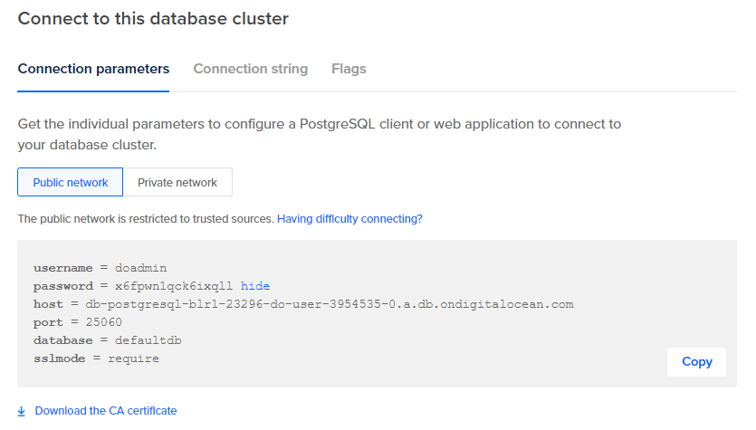 Getting Postgres credentials